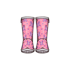 Pair girlish or kids garden rubber boots sketch vector illustration isolated.