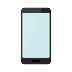 Black smartphone with blue screen isolated on white background. Vector illustration