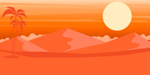 Cartoon desert landscape in flat style. Design element for poster, card, banner, flyer. Vector illustration