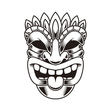 Illustration of tiki idol. Design element for logo, label, sign, poster. Vector illustration