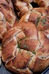 closeup of braided bread rolls