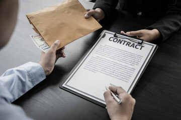 Anti corruption ,Businessmen give illegal or corrupt bribes in brown envelopes to employees to approve projects, Evil planning and illegal activities.