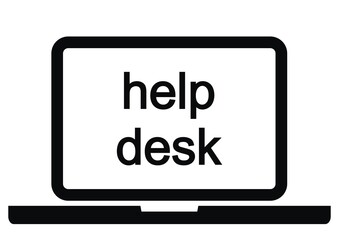 Help desk, screen, black and white vector icon