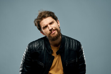 Fototapeta premium cute bearded man musician leather jacket attractive look lifestyle