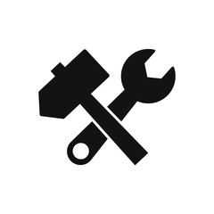 Black Crossed hammer and wrench spanner icon isolated on white background.