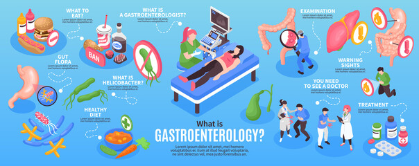 Isometric Gastroenterology Infographic Set