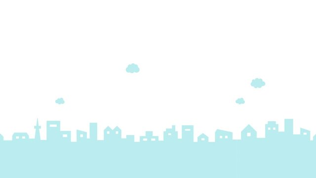 街並みのループアニメーション　背景　動画　イラスト　町並み　空　風景　都市　住宅