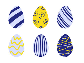 Easter eggs vector set. Collection of colored eggs illustrations for patterns, cards, poster, stickers and other easter products. Cute colorful eggs with ornament, hand drawn easter elements.