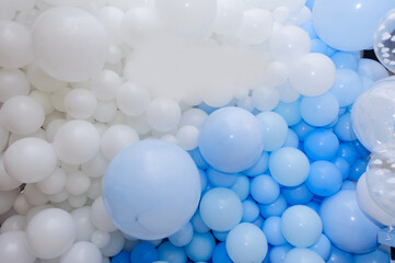 Blue photo zone with balloons on birthday party