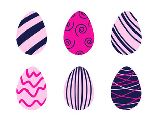 Easter eggs vector set. Collection of colored eggs illustrations for patterns, cards, poster, stickers and other easter products. Cute colorful eggs with ornament, hand drawn easter elements.