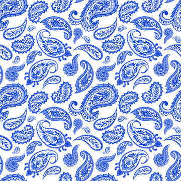 Set of paisley eastern outline mandala folk henna tattoo blue indigo textile texture fabric paper print  on white background hand painting