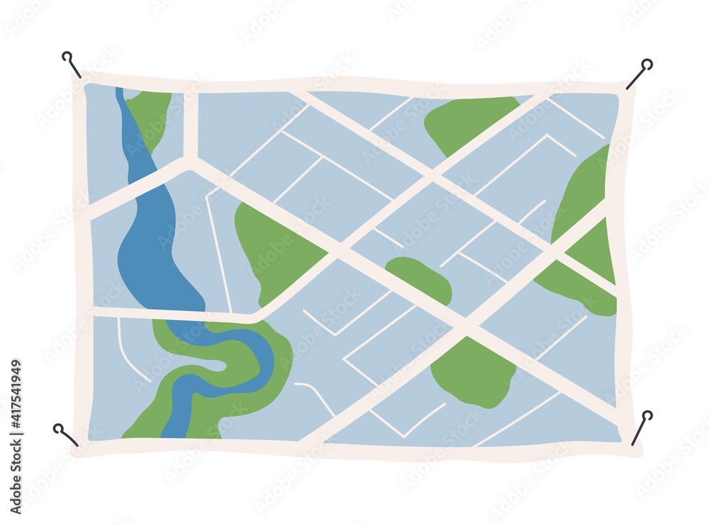 Poster generic city map with signs of streets, roads and parks. abstract navigation plan of small urban are