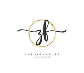 ZF Initial letter handwriting and signature logo. A concept handwriting initial logo with template element.