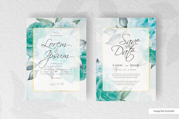 Elegant Watercolor Wedding Invitation Set template with Hand drawn floral and leaves