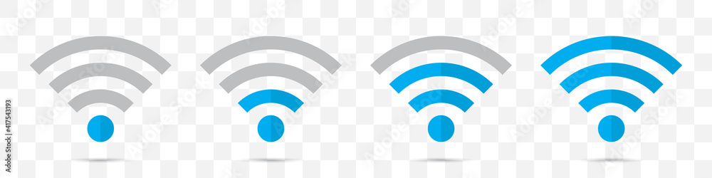 Poster set of blue wifi icons in a flat design