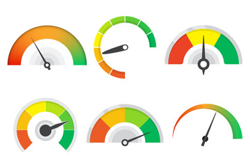 Set of different meter gauge element. Sustomer satisfaction meter collection. Set of level indicator icons