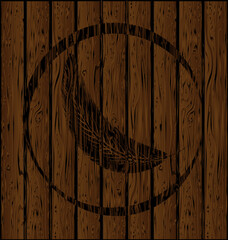 vector illustration wooden brown planking with dark print of feather