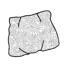 Black Vector outline illustration of a pillow with a floral pattern isolated on a white background
