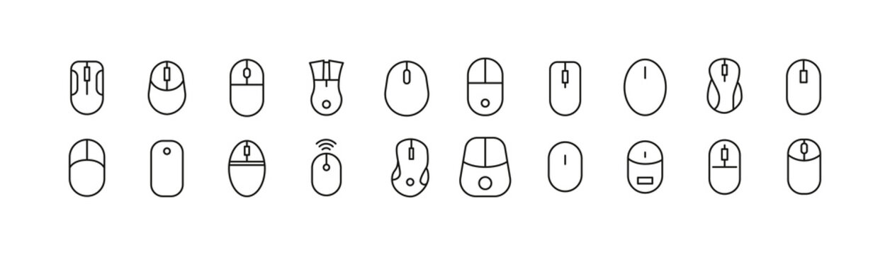 Stroke vector computer mouse line icons.