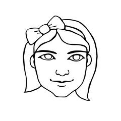 Vector outline face people. Hand drawn line art illustration. The head of a man, woman, boy, girl in the style of a Doodle, isolated on a white background. Different and beautiful