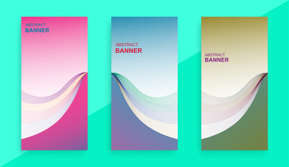 Abstract wafe vertical banners set of three colors.