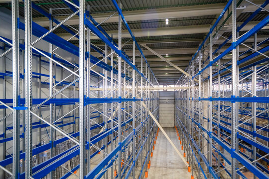 View of the interior space of a large warehouse