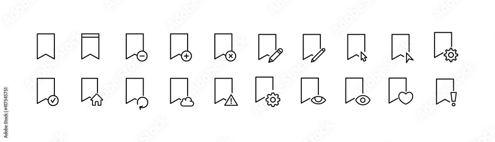 Sticker vector set of bookmark thin line icons.