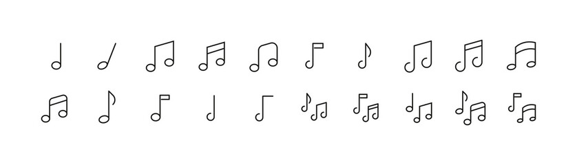Editable vector pack of music note line icons.