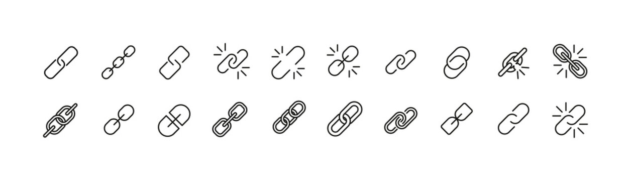 Set of simple link line icons.