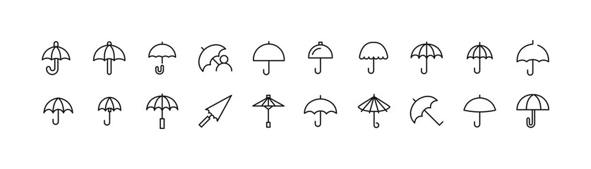 Simple line set of umbrella icons. © dstarky