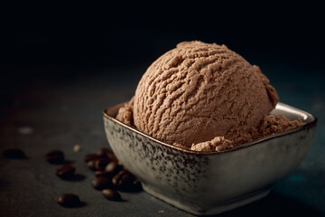 Delicious ice cream with coffee flavor in bowl