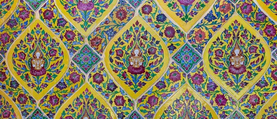 Panorama of Vintage antique ceramic tile pattern texture and seamless background