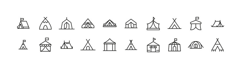 Set of tent line icons - obrazy, fototapety, plakaty