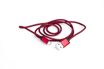 Red usb charging on white background.