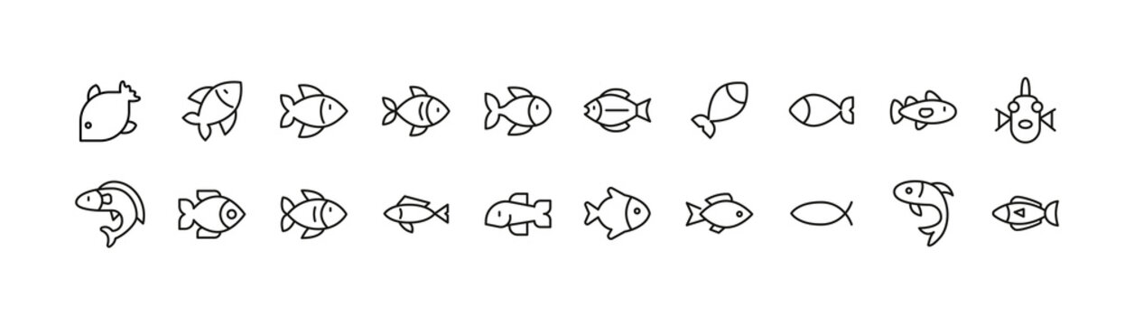 Editable vector pack of fish line icons.