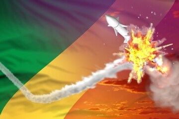 Strategic rocket destroyed in air, Congo nuclear missile protection concept - missile defense military industrial 3D illustration
