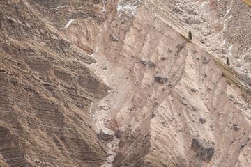 recent landslide in a dolomites wall in Italy