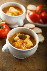 Traditional homemade Russian sauerkraut soup