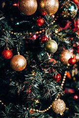New Year's balls hanging on the tree