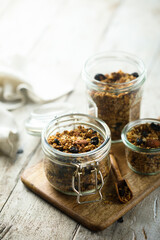 Traditional homemade granola in the jars