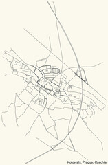 Black simple detailed street roads map on vintage beige background of the municipal district Kolovraty cadastral area of Prague, Czech Republic