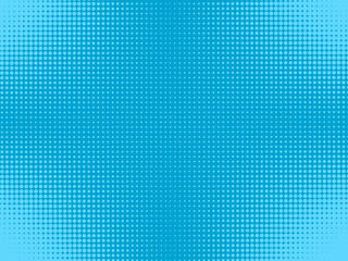 Pop art comic background. Halftone pattern. Blue dotted texture. Geometric duotone banner with half tone effect. Vector illustration. Cartoon vintage print. Gradient design.