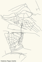 Black simple detailed street roads map on vintage beige background of the municipal district Hostavice cadastral area of Prague, Czech Republic