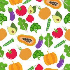 Vegetable seamless pattern. Healthy food background. Vector illustration.