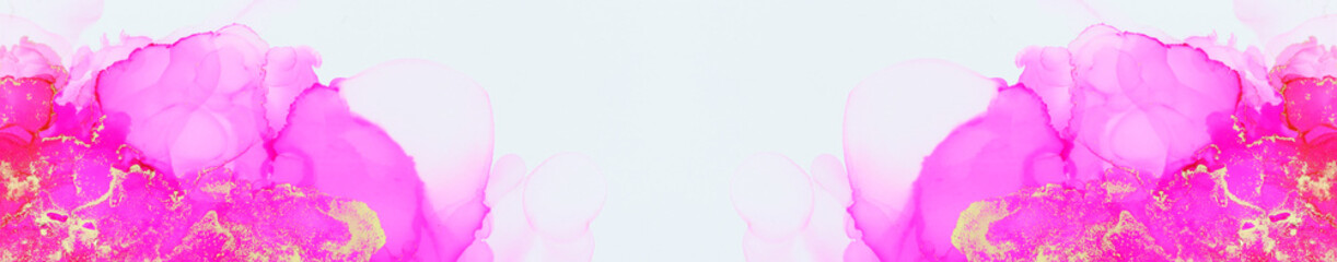 art photography of abstract fluid art painting with alcohol ink, pink and gold colors