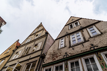 Fototapeta na wymiar Picturesque gable houses in historic Schnoorviertel, a neighbourhood in the medieval centre of Bremen