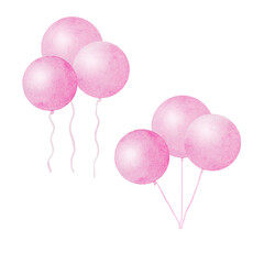 Pink baloons set isolated. Abstract watercolor free-hand illustration for postcard, invitation, banner