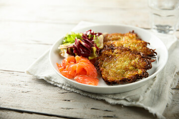Homemade potato pancakes or latkes