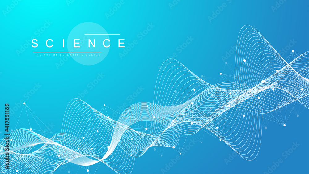 Fototapete Geometric abstract background with connected lines and dots. Connectivity flow point. Molecule and communication background. Graphic connection background for your design. Vector illustration.