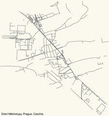 Black simple detailed street roads map on vintage beige background of the municipal district Dolní Měcholupy cadastral area of Prague, Czech Republic